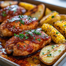  Sheet Pan BBQ Chicken with Corn and Potatoes