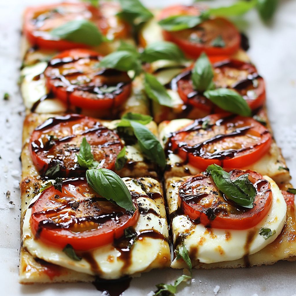 Caprese Flatbread with Fresh Basil and Balsamic Glaze