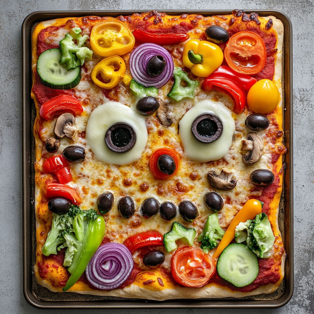 Halloween Spooky Veggie Monster Sheet Pan Pizza
