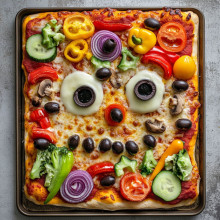 Halloween Spooky Veggie Monster Sheet Pan Pizza