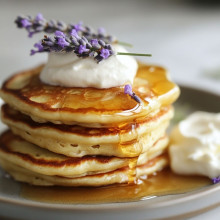 Lavender Honey Pancakes with Whipped Cream