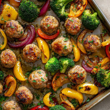 Roasted Sheet Pan Turkey Meatballs with Veggies
