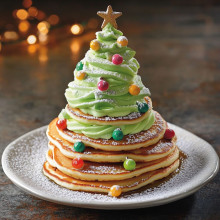 Christmas Tree Pancakes with Green Whipped Cream