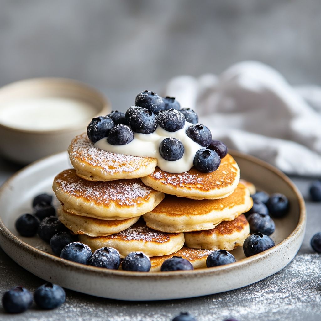 Mini Blueberry Pancakes with Yogurt Drizzle