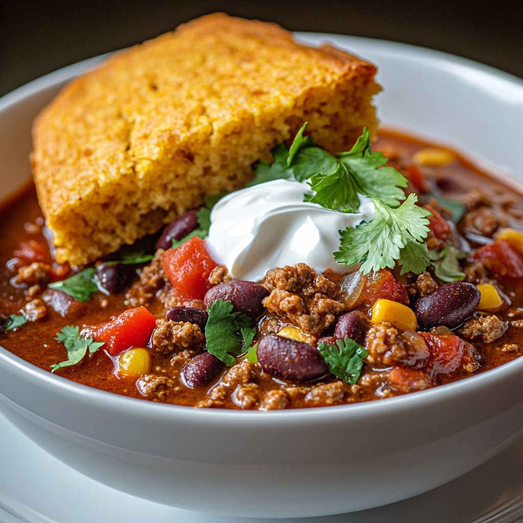 Slow Cooker Chili with Beans and Cornbread