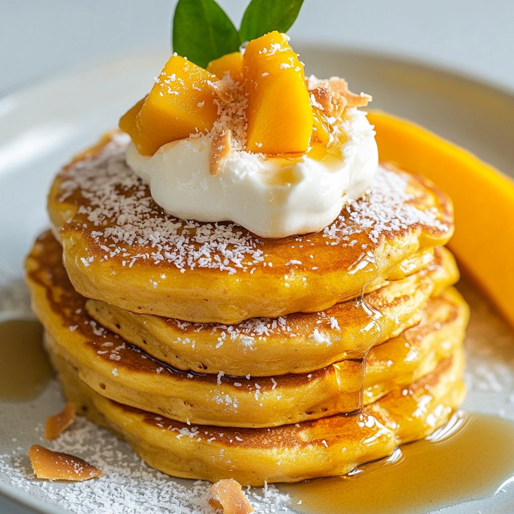 Mango Pancakes with Coconut Whip
