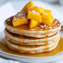 Coconut Cream Pancakes with Mango Slices