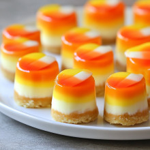 No-Bake Candy Corn Cheesecake Bites