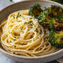Garlic Butter Spaghetti with Roasted Broccoli