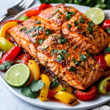  Sheet Pan Chili Lime Salmon and Peppers 