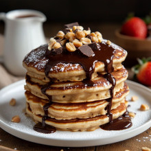 Peanut Butter Pancakes with Chocolate Sauce