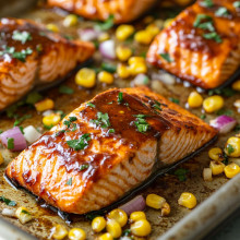  Sheet Pan BBQ Salmon with Corn 
