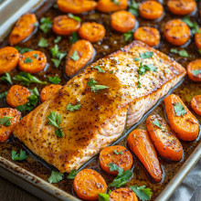  Sheet Pan Honey Mustard Salmon with Carrots 