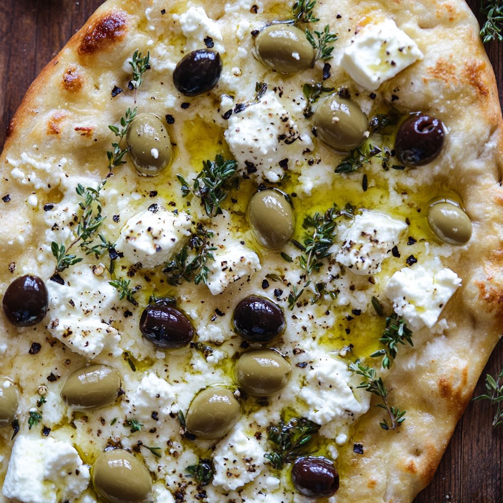  Creamy Feta & Olive Flatbread 