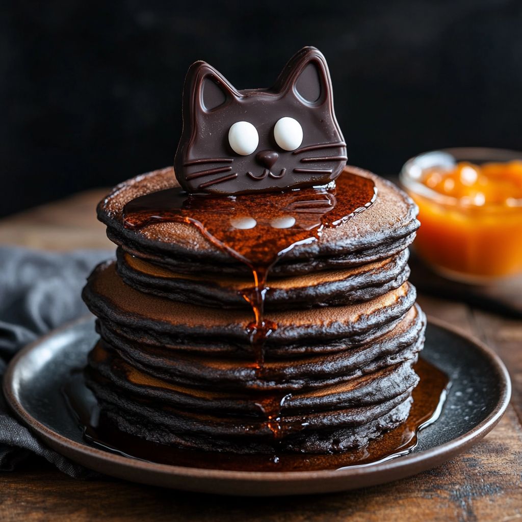 Halloween Black Cat Chocolate Pancakes