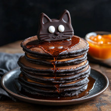 Halloween Black Cat Chocolate Pancakes