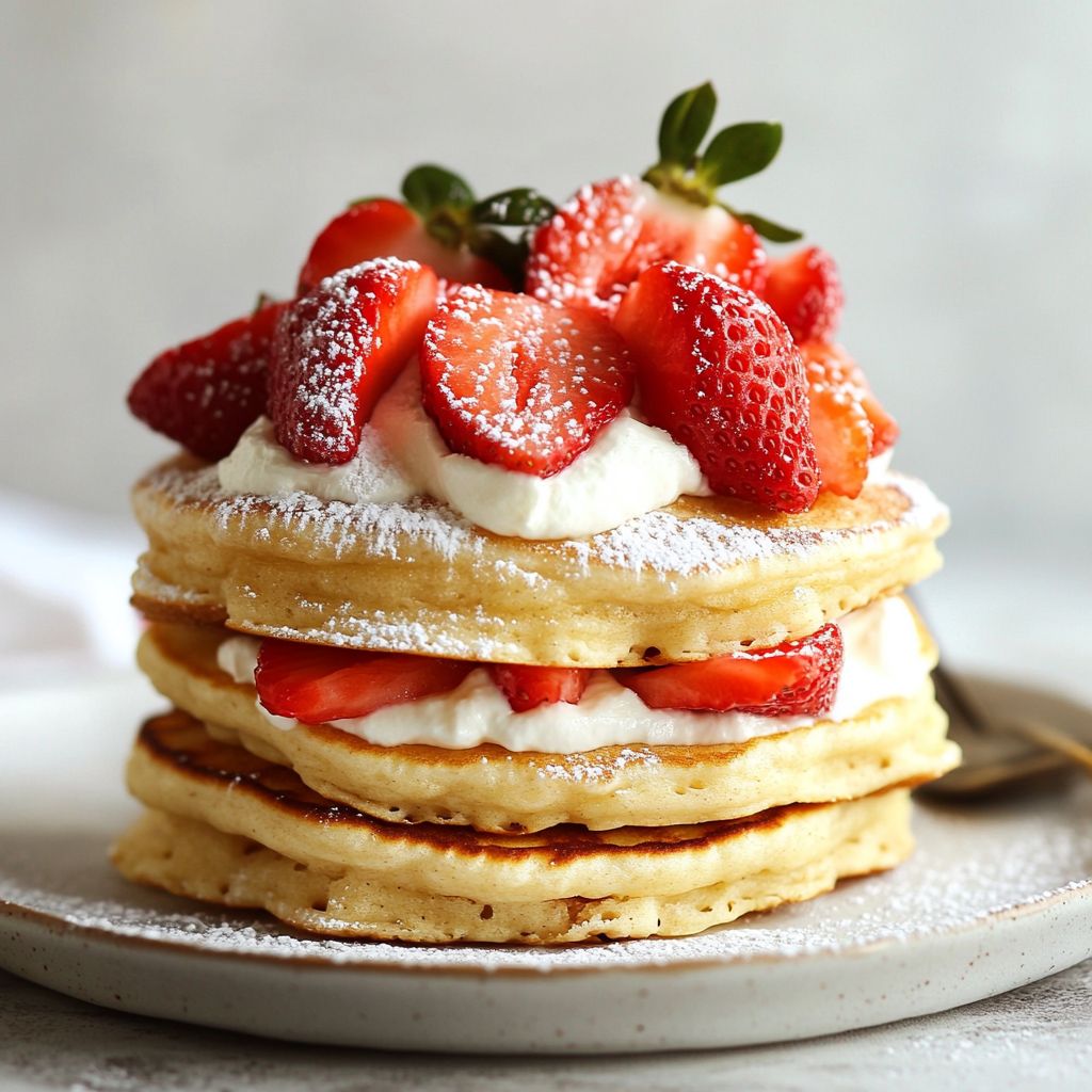 Strawberry Shortcake Pancakes with Fresh Cream