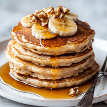 Banana Nut Pancakes with Maple Drizzle