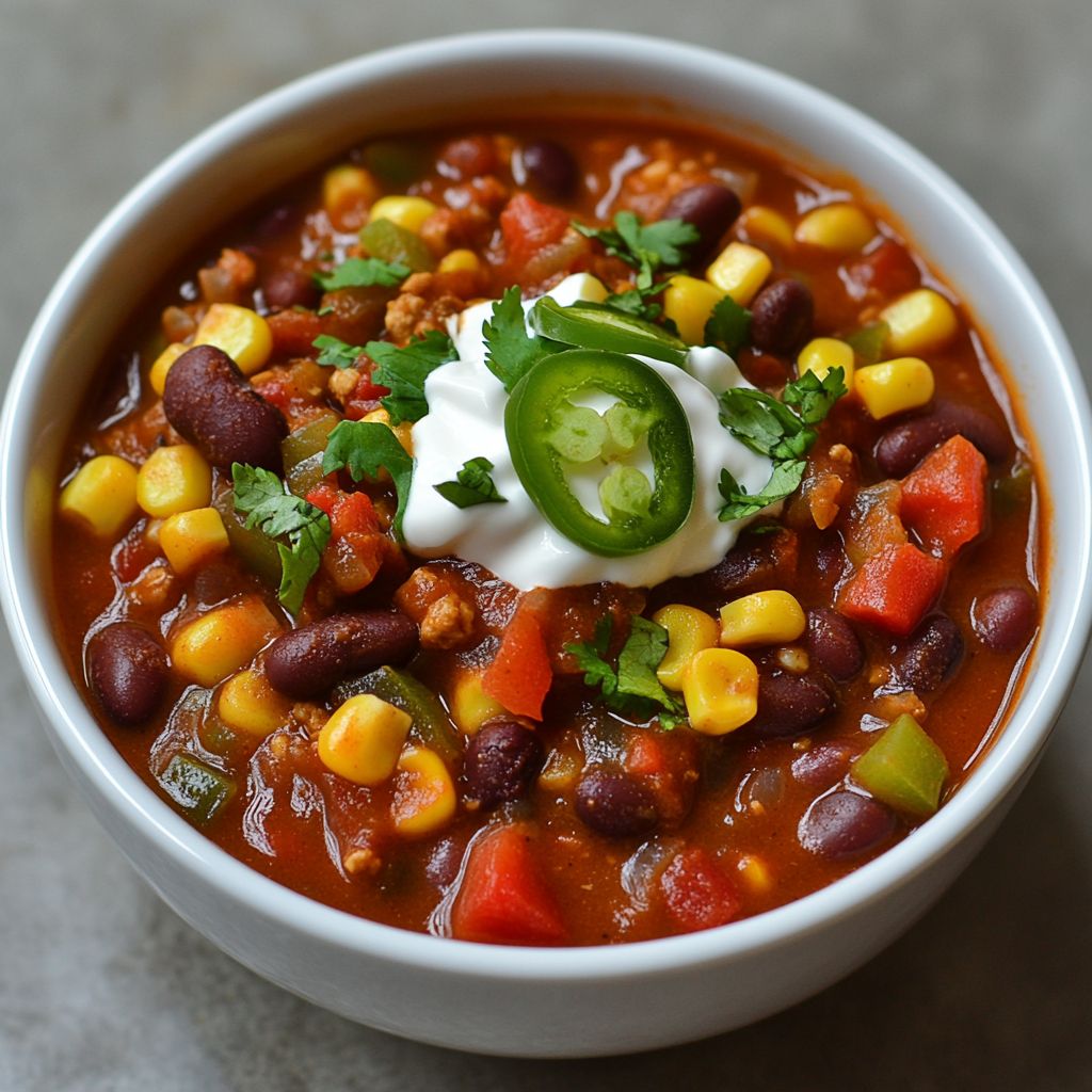 Spicy Bean Chili with Corn and Peppers