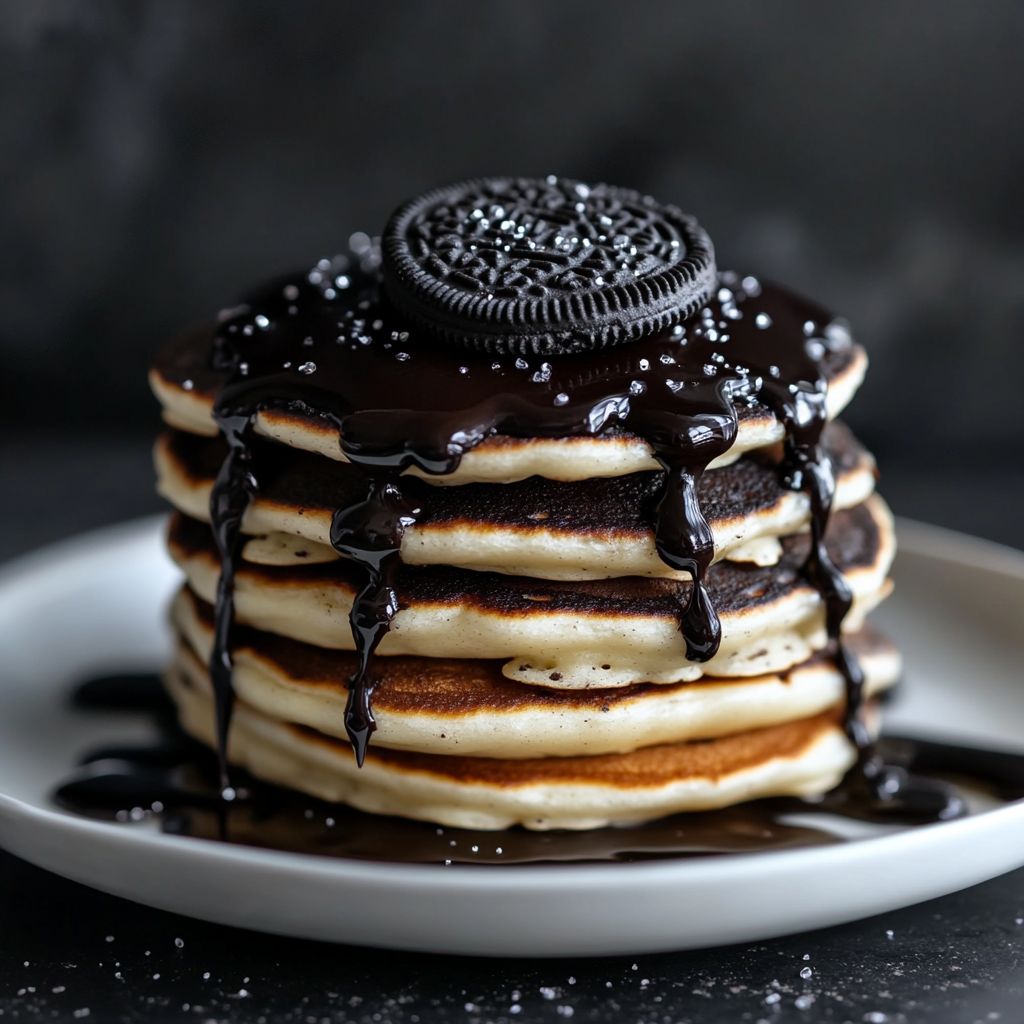 Spooky Oreo Pancakes with Chocolate Sauce