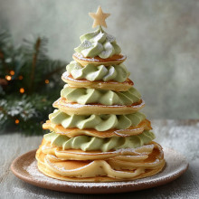 Christmas Tree Pancakes with Green Whipped Cream