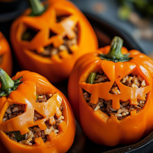 Halloween Jack-O-Lantern Stuffed Peppers