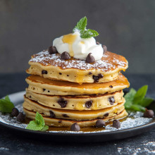 Gourmet Chocolate Chip Pancakes with Vanilla Cream