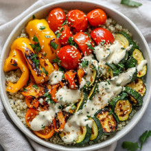 Roasted Vegetable Quinoa Bowl with Tahini Dressing