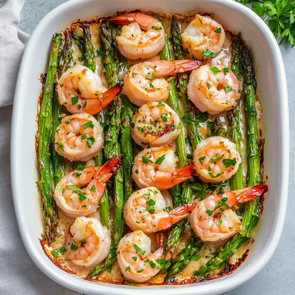 Garlic Butter Shrimp and Asparagus Bake
