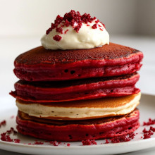 Red Velvet Pancakes with Cream Cheese Topping