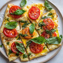 Quick Homemade Flatbread with Tomato Basil Topping