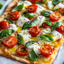 Margherita Flatbread with Fresh Mozzarella and Cherry Tomatoes