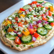 Easy Mediterranean Veggie Flatbread with Hummus