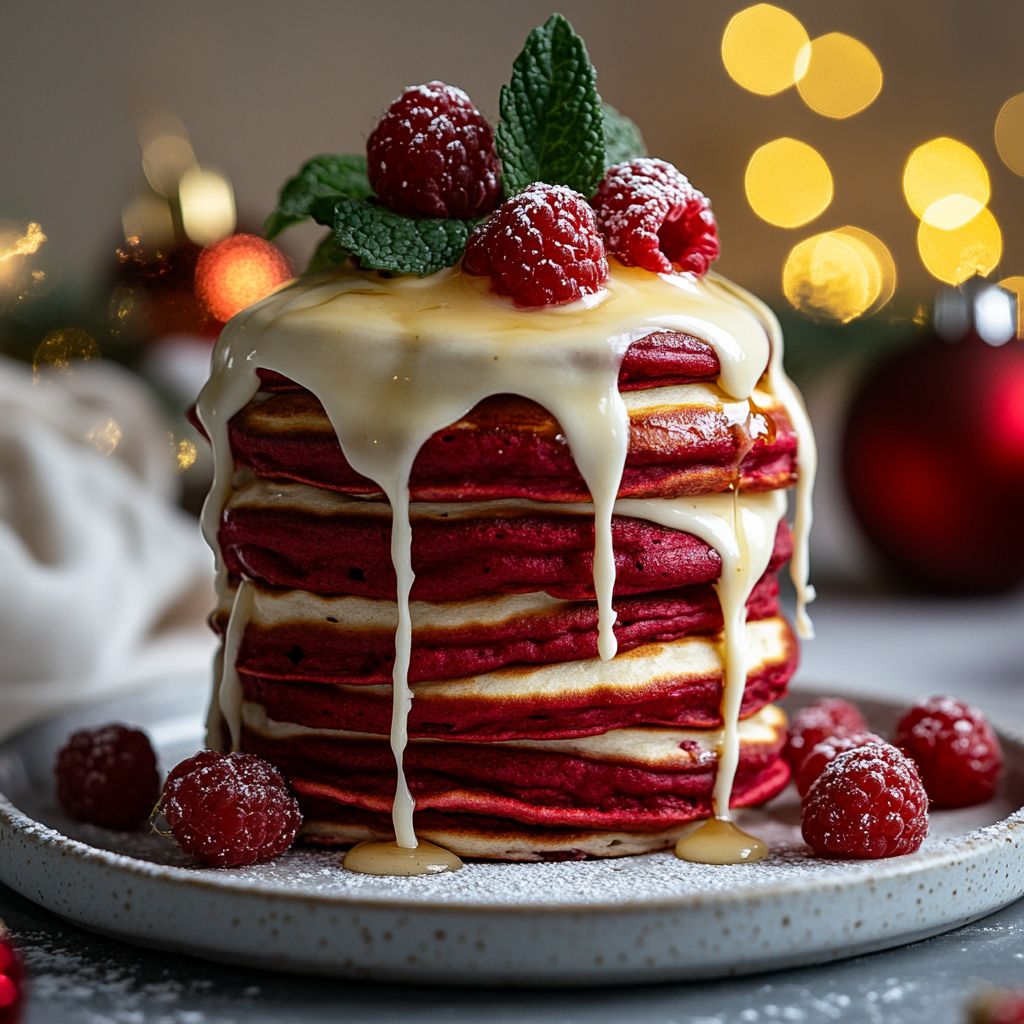 Red Velvet Pancakes for Christmas Morning
