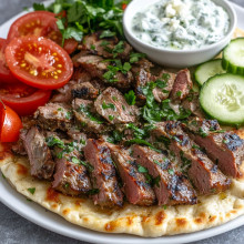 Grilled Lamb Flatbread with Tzatziki