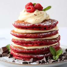 Red Velvet Pancakes with Cream Cheese Topping