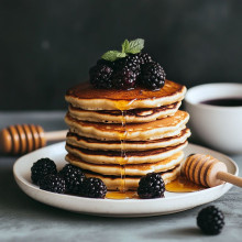 Quick Blackberry Pancakes with Honey