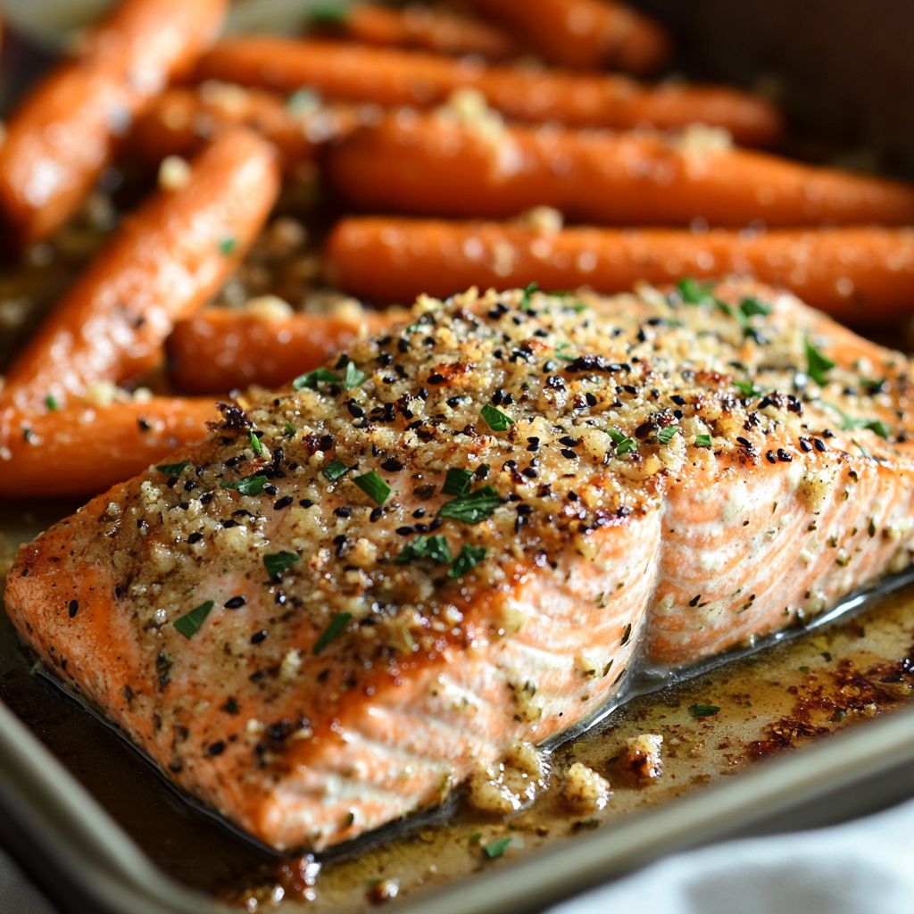  Sheet Pan Garlic Parmesan Salmon and Carrots 