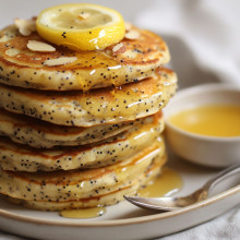 Almond Poppy Seed Pancakes with Lemon Syrup