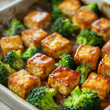 Honey Garlic Tofu and Broccoli Bake