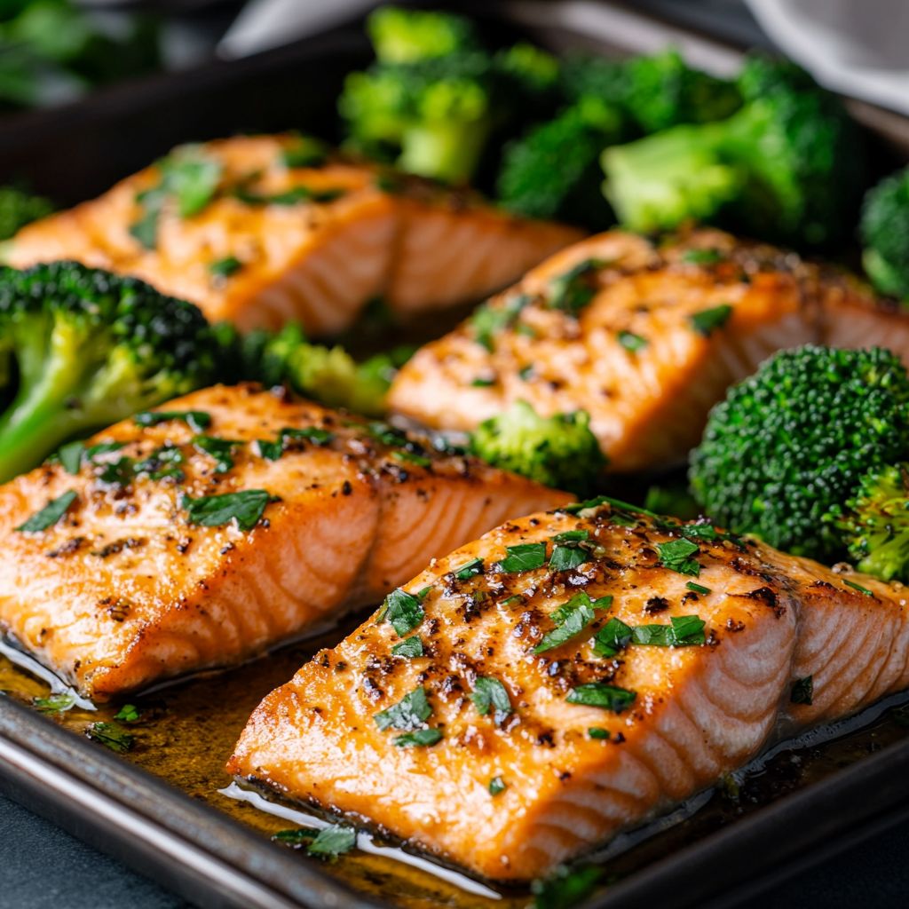  Sheet Pan Salmon with Garlic Broccoli 