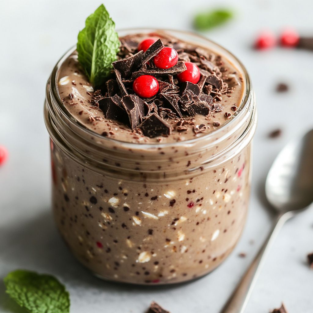 Chocolate Peppermint Protein Overnight Oats