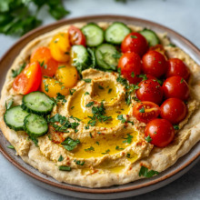 Easy Mediterranean Veggie Flatbread with Hummus