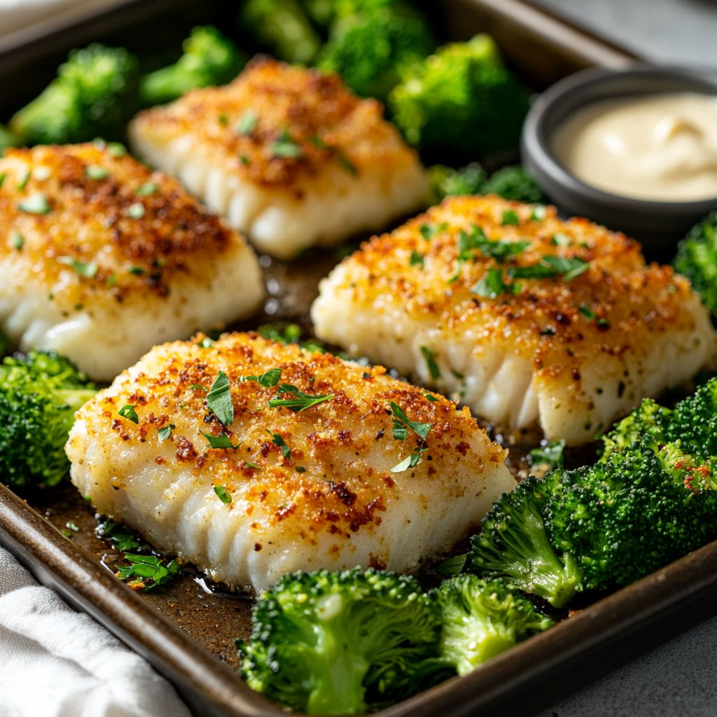 Crispy Parmesan Sheet Pan Cod with Broccoli