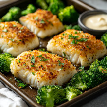 Crispy Parmesan Sheet Pan Cod with Broccoli