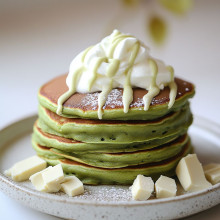 Matcha Green Tea Pancakes with White Chocolate