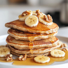 Banana Walnut Pancakes Drizzled with Honey