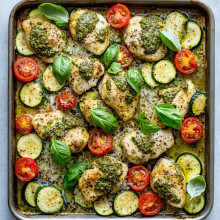 Sheet Pan Pesto Chicken and Zucchini Bake