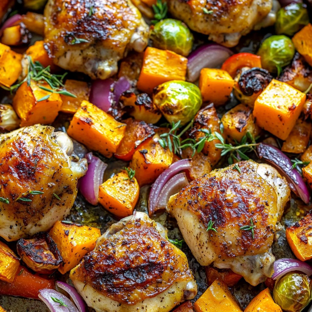 Halloween Roasted Pumpkin and Chicken Sheet Pan Meal