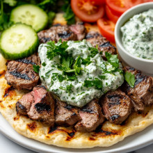 Grilled Lamb Flatbread with Tzatziki